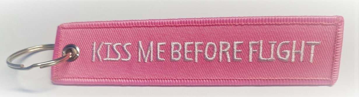 Kiss Me Before Flight RBF Keyring - Pink